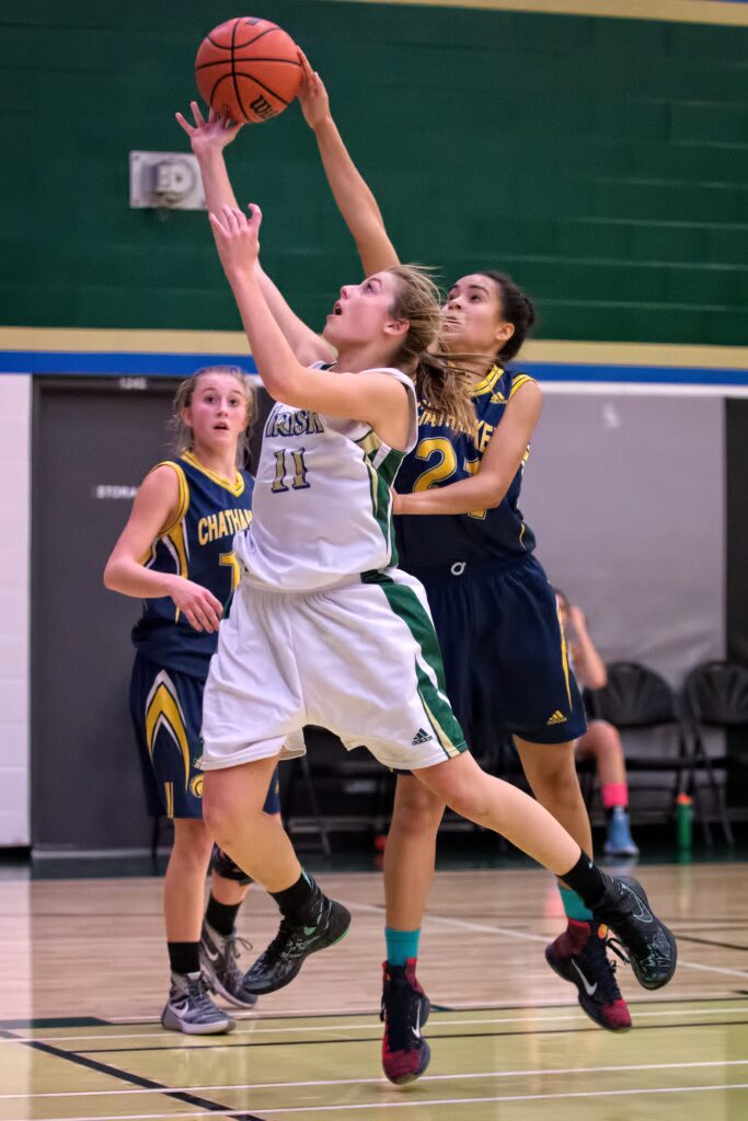 High school basketball action