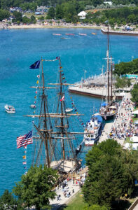 Tall ships along the seawall of Centennial Park, Sarnia Bay.
