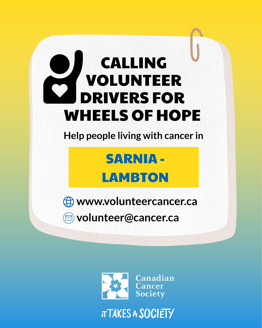 Canadian Cancer Society seeks volunteer drivers for Wheels of Hope program in Sarnia-Lambton